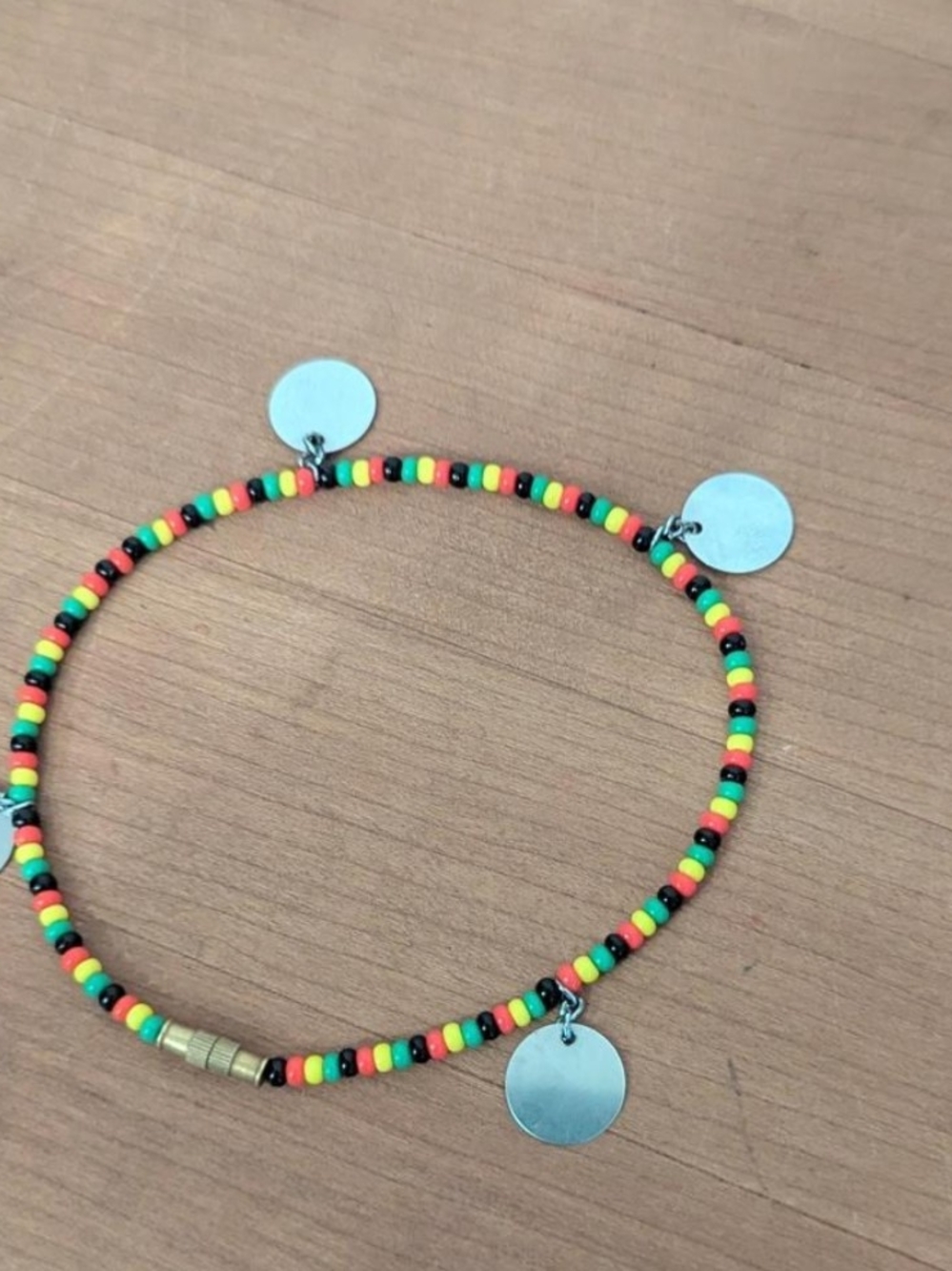 Beaded Rasta Color Disc Anklet - Multicolor Handcrafted - Picture 4 of 4